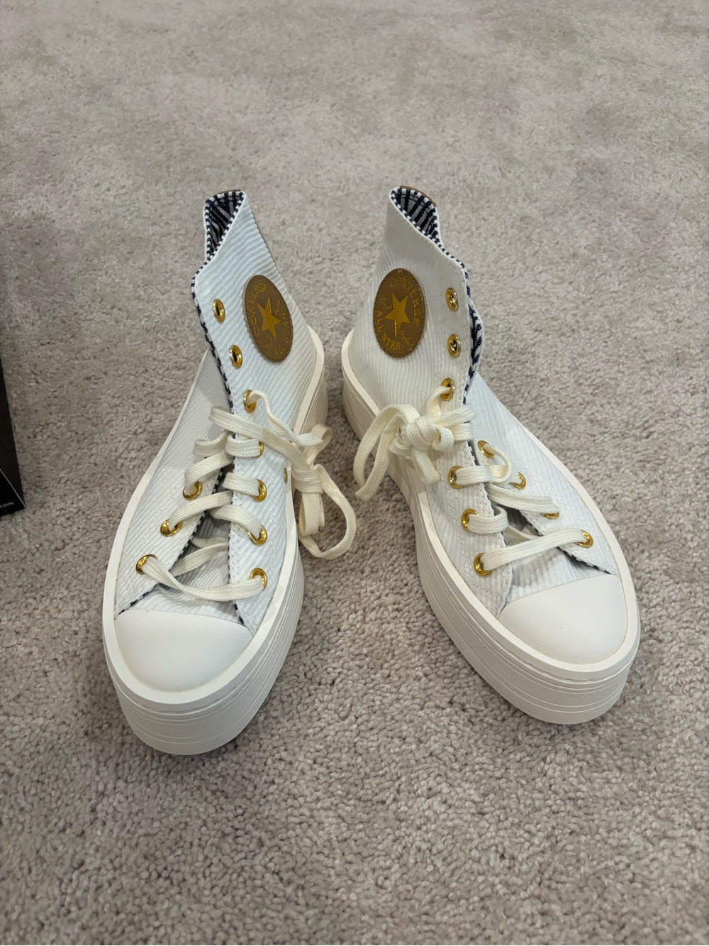 Converse High-Top Platform Sneakers in Cream with Gold Accents